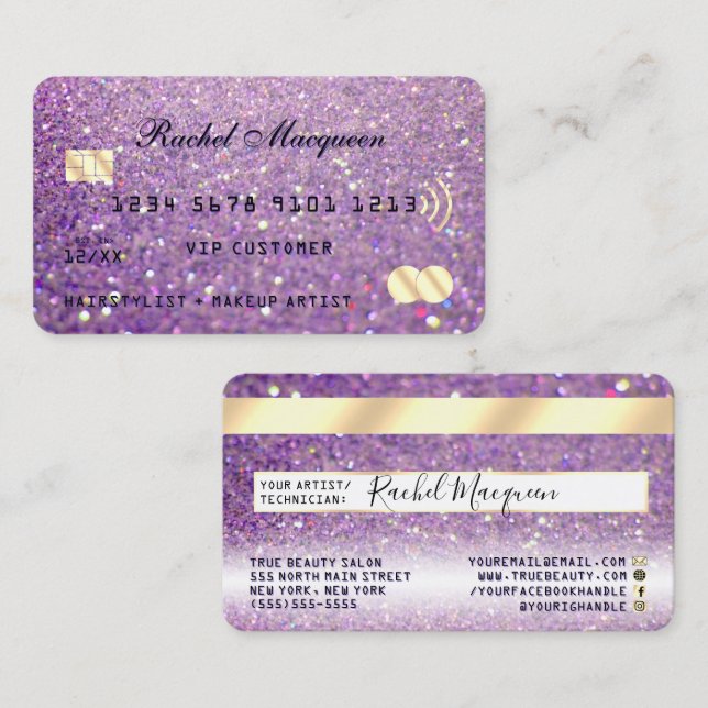 Tarjeta De Visita Crédito de Sparkly Lilac Purple Gold Purpurina (Anverso / Reverso)