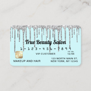 Tarjeta De Visita Crédito por Purpurinas Pastel Baby Blue Silver