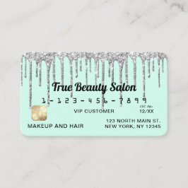 Tarjeta De Visita Crédito por Purpurinas Pastel Mint Green Silver