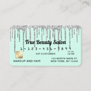 Tarjeta De Visita Crédito por Purpurinas Pastel Mint Green Silver