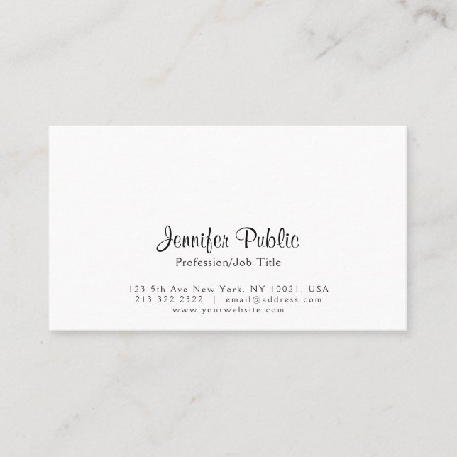 Tarjeta De Visita Cree su propio blanco simple moderno elegante (Anverso)