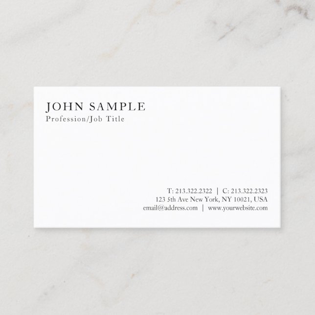 Tarjeta De Visita Cree su propio Minimalistic blanco elegante (Anverso)