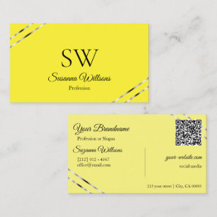 Tarjeta De Visita Crema Amarillo con Código QR de Monograma de Línea