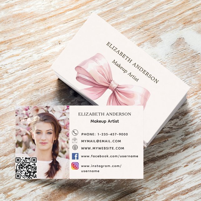 Tarjeta De Visita Crema beige rosa crema qr código de medios sociale (Subido por el creador)