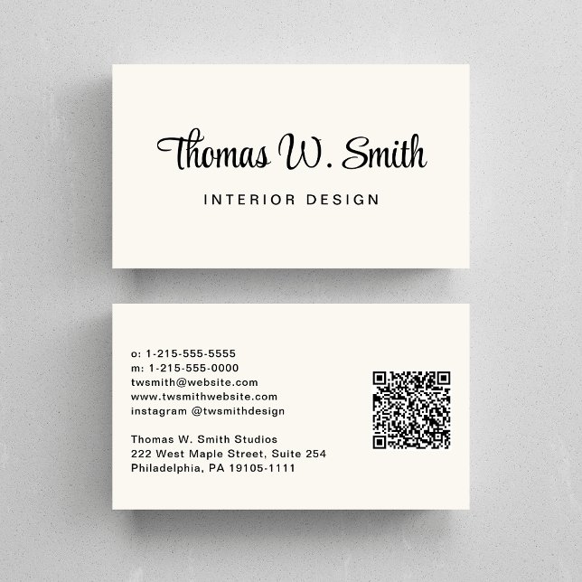 Tarjeta De Visita Crema de código QR de guión moderno (Capture attention and make connections with our modern signature script QR code cream business card)