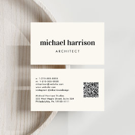 Tarjeta De Visita Crema de código QR moderno mínimo profesional