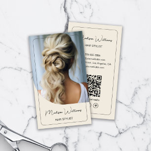 Tarjeta De Visita Crema de fotos moderna de Hair Stylist