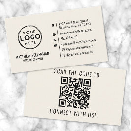 Tarjeta De Visita Crema de logotipo de código QR Minimalista profesi