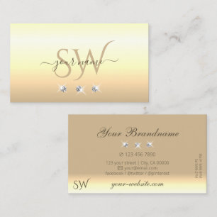 Tarjeta De Visita Crema de moda Beige Ombre Sparkling Diamantes Inic