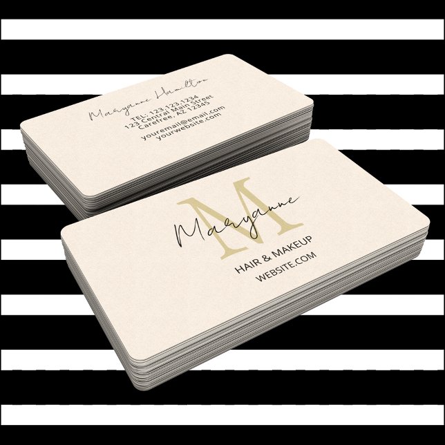 Tarjeta De Visita Crema de monograma moderna (Subido por el creador)