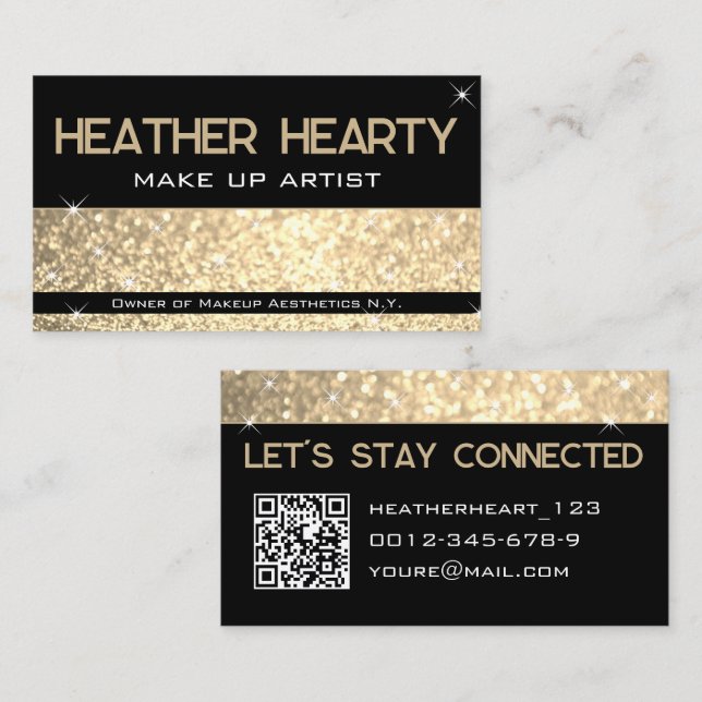 Tarjeta De Visita Crema de oro de lujo Purpurina beige dorado Código (Anverso / Reverso)