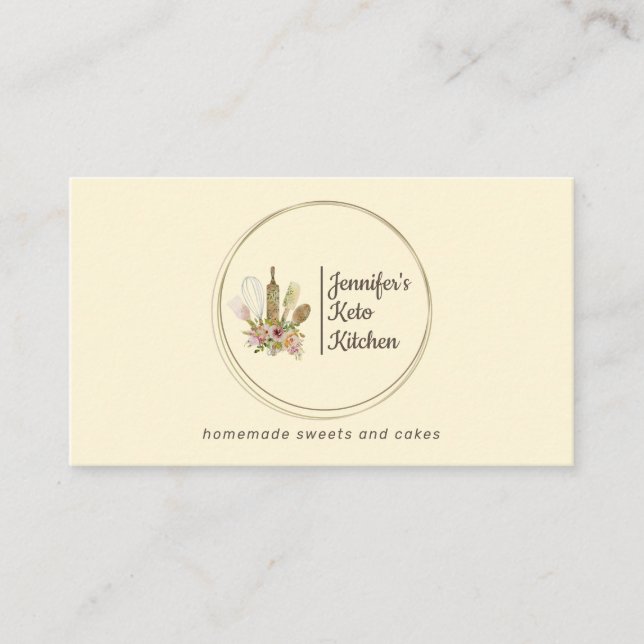 Tarjeta De Visita Crema de vainilla Rustic Bakery Chef comida casera (Anverso)