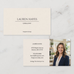 Tarjeta De Visita Crema Elegante Minimalista Foto Fondo de Consultor