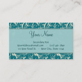 Tarjeta De Visita Crema en briznas florales verde azuladas y rayas