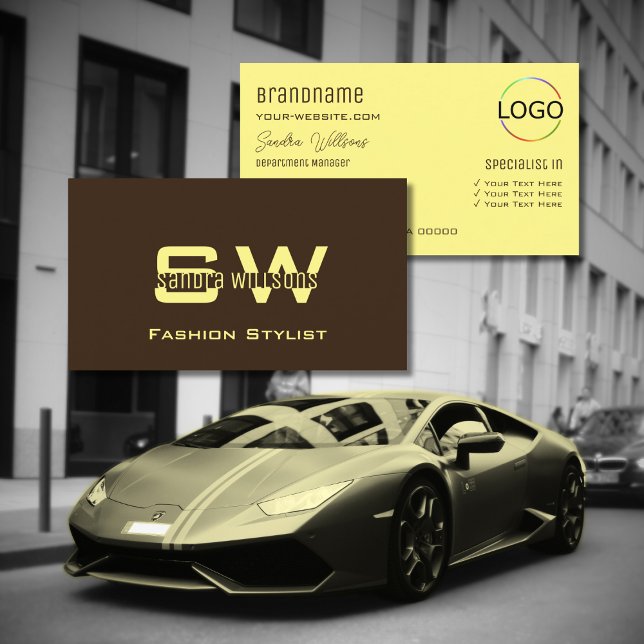 Tarjeta De Visita Crema marrón de café sencillo con monograma y logo (Subido por el creador)