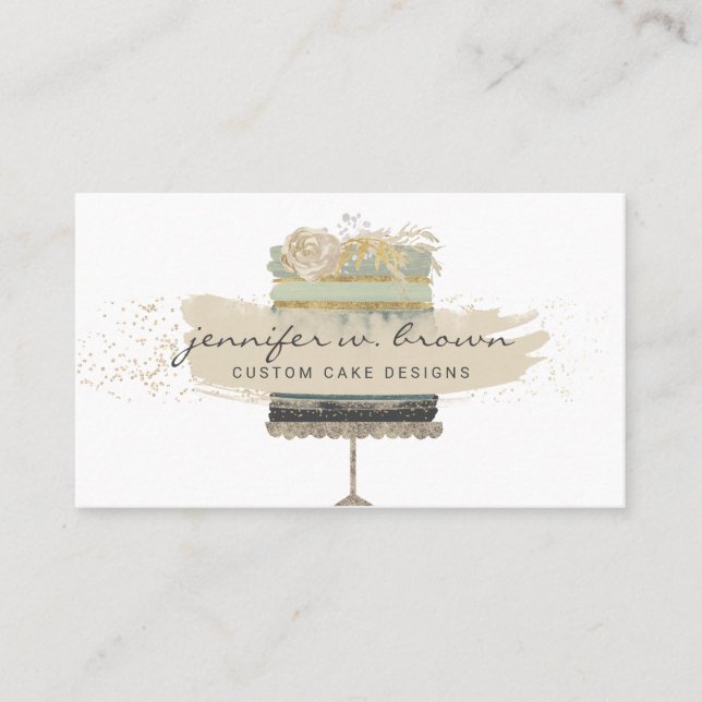 Tarjeta De Visita Crema purpurina Pastel Floral Pastel de postre Pan (Anverso)