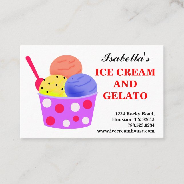 Tarjeta De Visita Crema rosa azul amarillo rojo helado Gelato (Anverso)