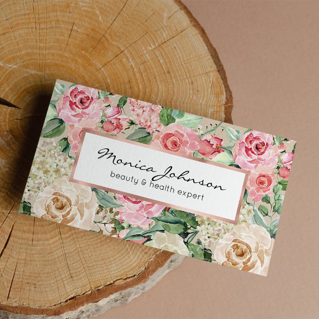 Tarjeta De Visita Crema rústica moderna rosa acuarela rosa floral (Modern rustic creme rose pink watercolor floral )