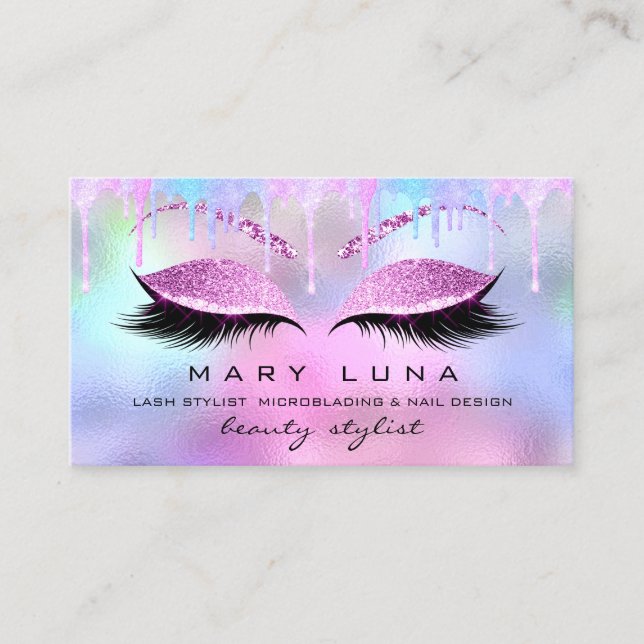Tarjeta De Visita Cremup Artist Eyebrows Lash Holographic PInk (Anverso)