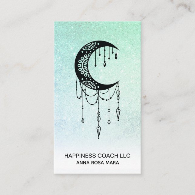 Tarjeta De Visita *~* Crescent Moon Luna Talisman Shaman Purpurina (Anverso)