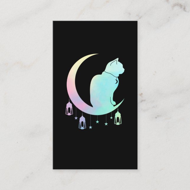 Tarjeta De Visita Crescent Moon Pastel Cat Mystical Wicca Gótico (Anverso)