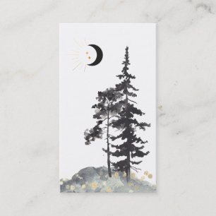 Tarjeta De Visita *~* Crescent Moon Trees Black Gold Stars Purpurina