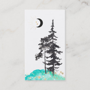 Tarjeta De Visita *~* Crescent Moon Trees Gold Stars Purpurina Mint