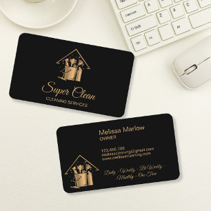 Tarjeta De Visita Criada de limpieza profesional de casas Gold Glitt
