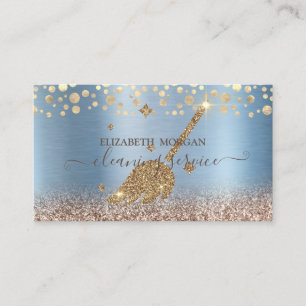 Tarjeta De Visita Criada elegante de limpieza con confeti brillo azu