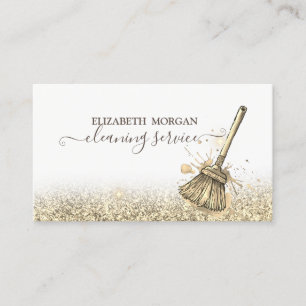 Tarjeta De Visita Criada Elegante Limpieza Glitter Dorado