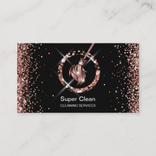 Tarjeta De Visita Criada Limpiando Casa Brillante Rosa Dorado Glitte