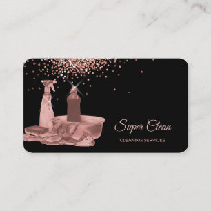Tarjeta De Visita Criada limpiando casa esponja dorada rosa brillant