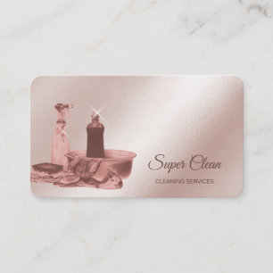 Tarjeta De Visita Criada limpiando casa esponja dorado rosa brillant