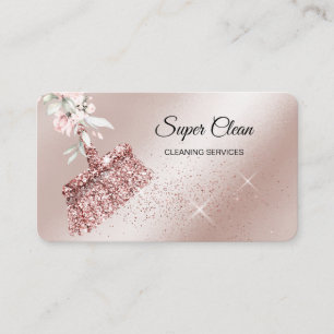 Tarjeta De Visita Criada Limpiando Casa Rosa dorado Floral brillante