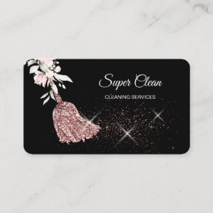 Tarjeta De Visita Criada Limpieza de Casa Rosa dorado brillante Flor