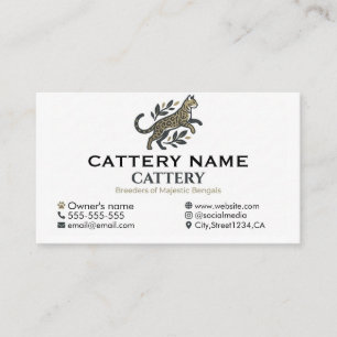 Tarjeta De Visita Criadero Profesional de Gatos Bengal Personalizabl