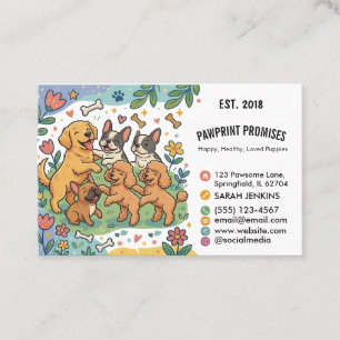 Tarjeta De Visita Criador de cachorros ilustrados juguetones