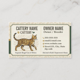 Tarjeta De Visita Criador de gatos bengala vintage personalizable 