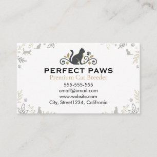 Tarjeta De Visita Criador de Gatos Florales Elegantes Personalizable