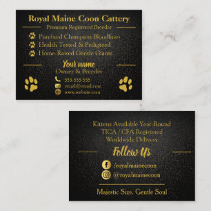 Tarjeta De Visita Criador de Maine Coon personalizables Royal Gold &