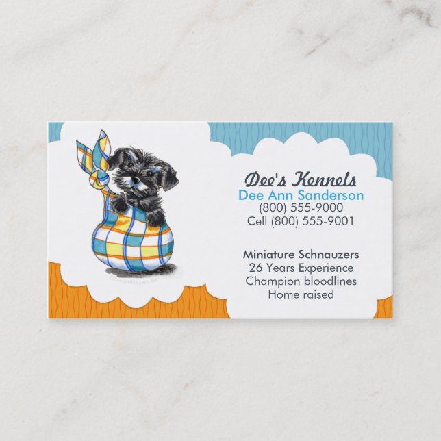 Tarjeta De Visita Criador de perro Schnauzer Puppy Citrus azul (Anverso)