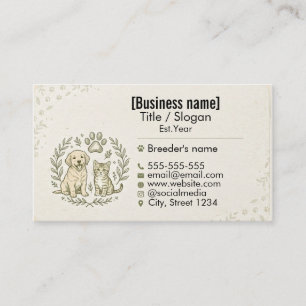 Tarjeta De Visita Criador Profesional de Mascotas y Cuidado de Anima