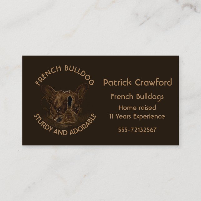 Tarjeta De Visita Criador y entrenamiento del bulldog francés (Anverso)