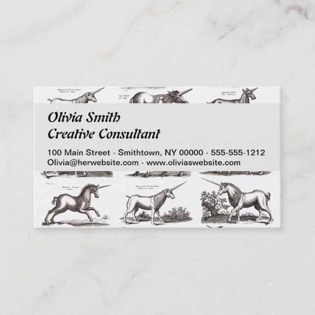 Tarjeta De Visita Criatura Mítica Clásica Unicorniana (Anverso)