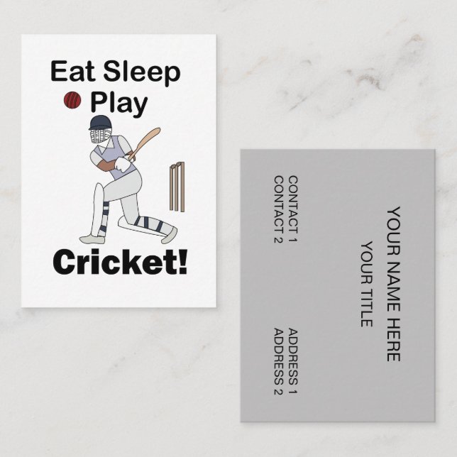 Tarjeta De Visita Cricket Sports Eat Sleep Play Cricket (Anverso / Reverso)