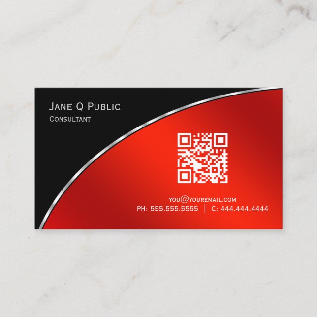 Tarjeta De Visita Crimson moderno y brillante QR Elegante profesiona (Anverso)