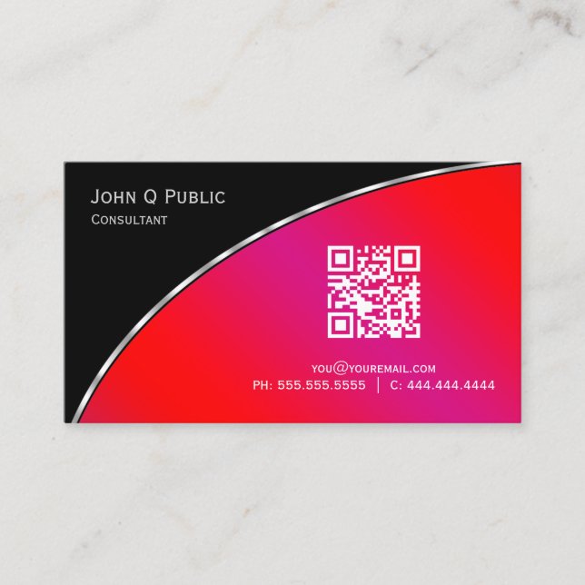 Tarjeta De Visita Crimson moderno y brillante QR Elegante profesiona (Anverso)