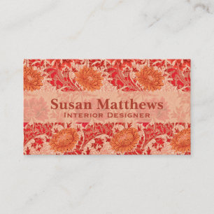 Tarjeta De Visita Crisantemos de William Morris, naranja coralino