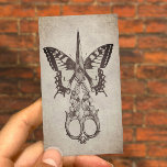 Tarjeta De Visita Cristal de antigüedades y mariposa estilista<br><div class="desc">Tarjetas de visita de vintage con estilo Hair Stylist Antique Scissor & Butterfly.</div>