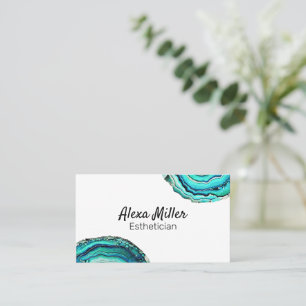 Tarjeta De Visita Cristal de rebanada de Geode Verde azulado de acua